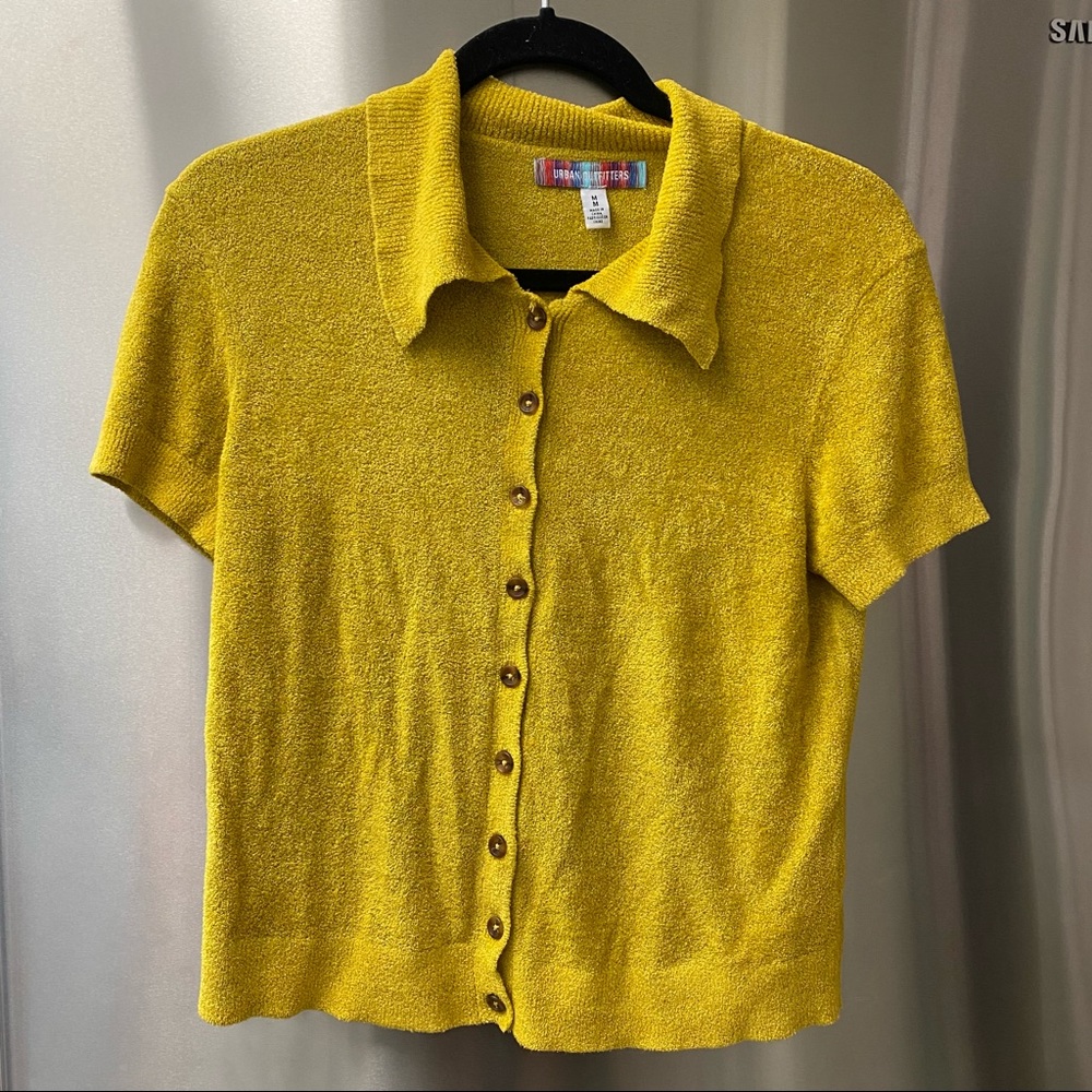 UO COZY KNIT BUTTON UP COLLARED SHIRT